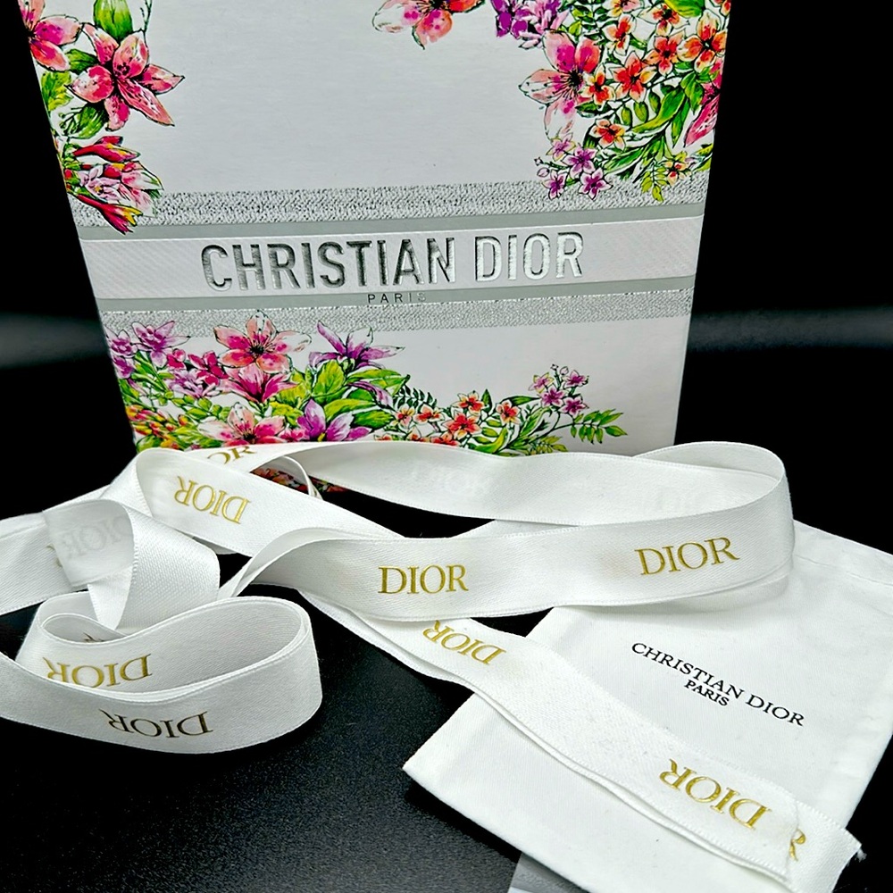 Christian DIOR White Satin w/Gold Lettering Holiday Ribbon Luxurious!! 72.5”